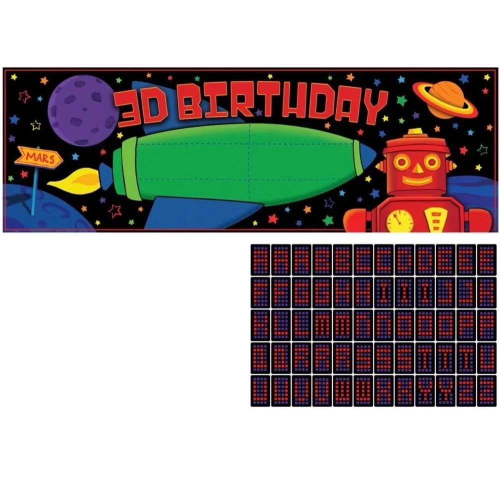 Giant‎ Party Banner with Stickers Space Rocket Ship Robot Party Bot 3D Birthday